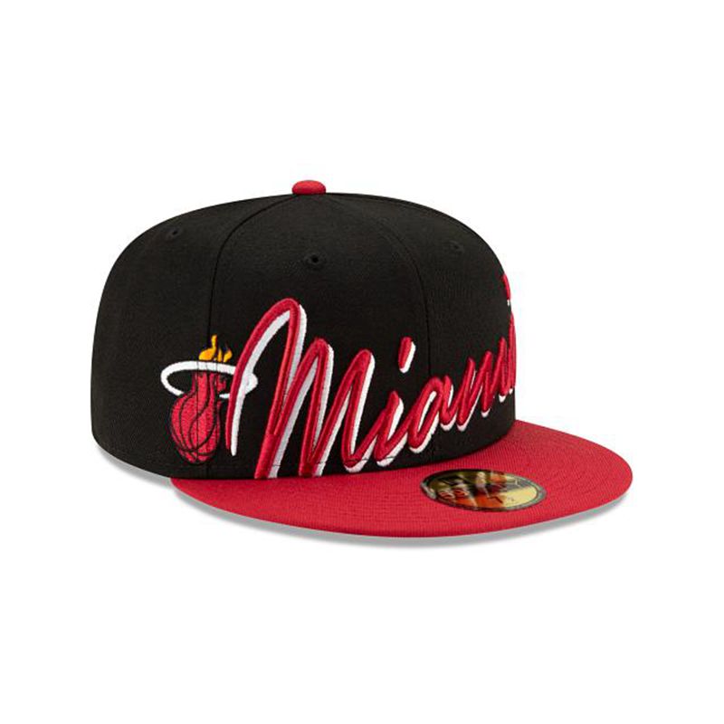 NBA Miami Heat Cursive 59Fifty Fitted (EZY1929) - Black New Era Caps